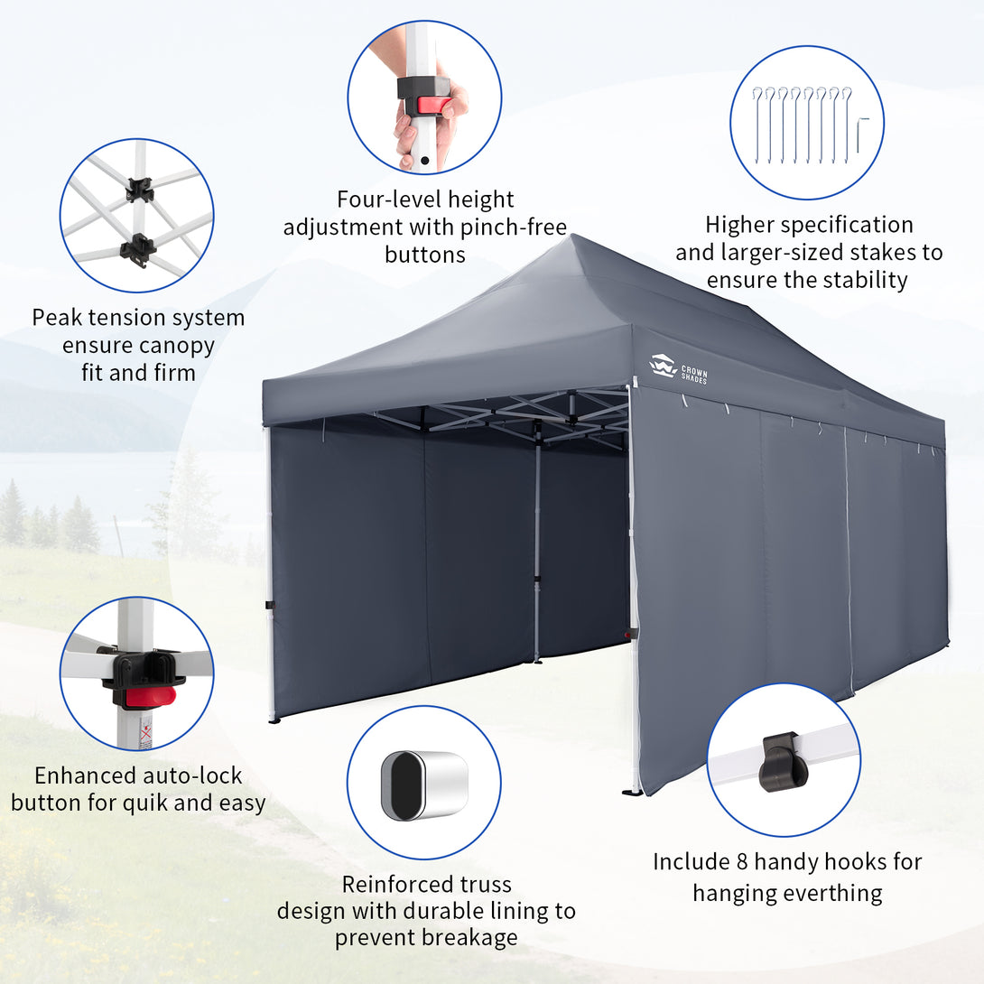 10x20 Commercial Pop Up Canopy Heavy Duty Tent with 4 Sidewalls