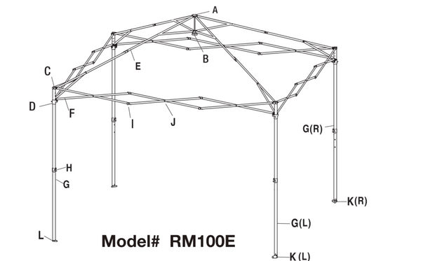 10x10 Replacement Part Fabric Top for Canopy Model RM100E-B/G
