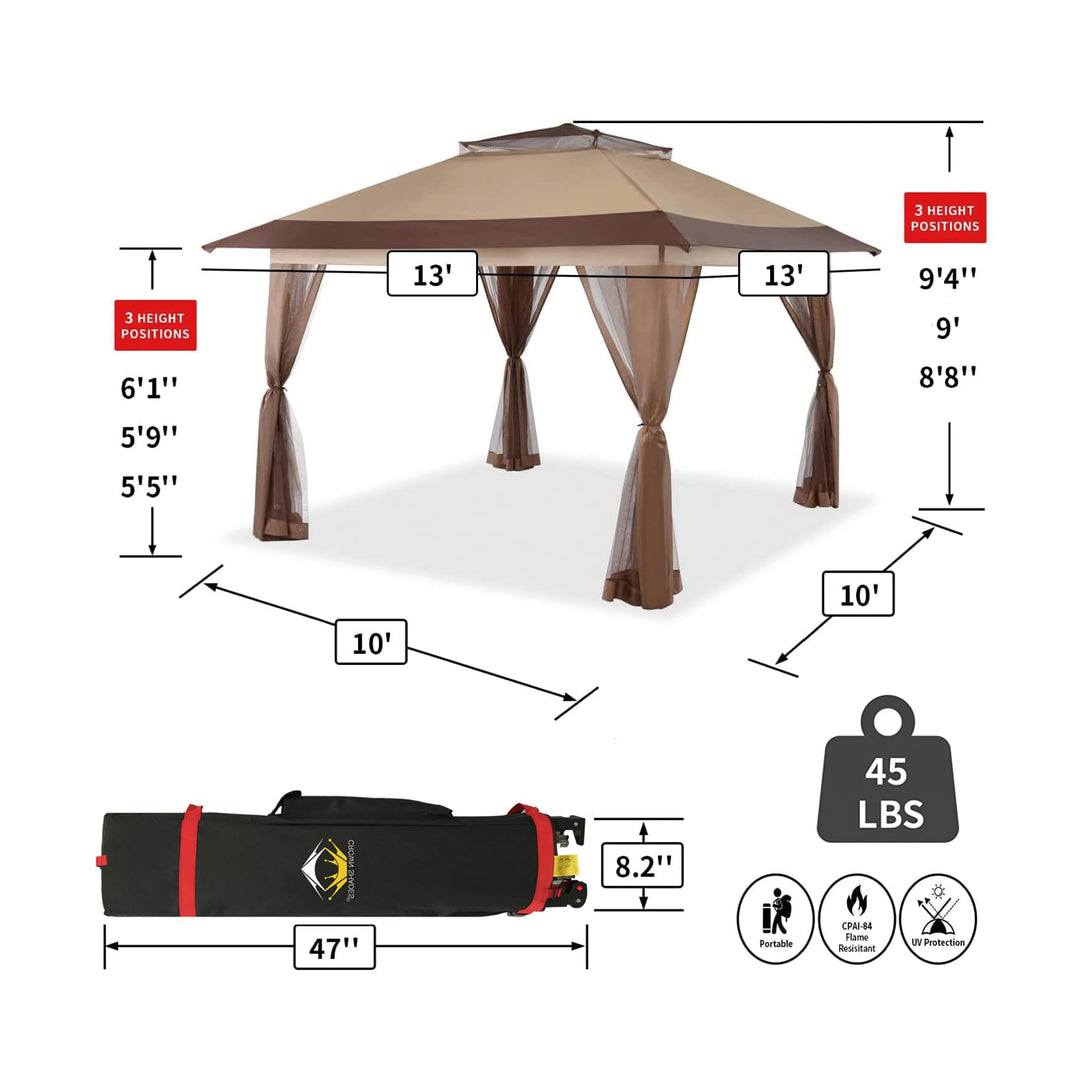 Tente auvent gazebo pop-up 13x13 - Abri extérieur pour patio et jardin