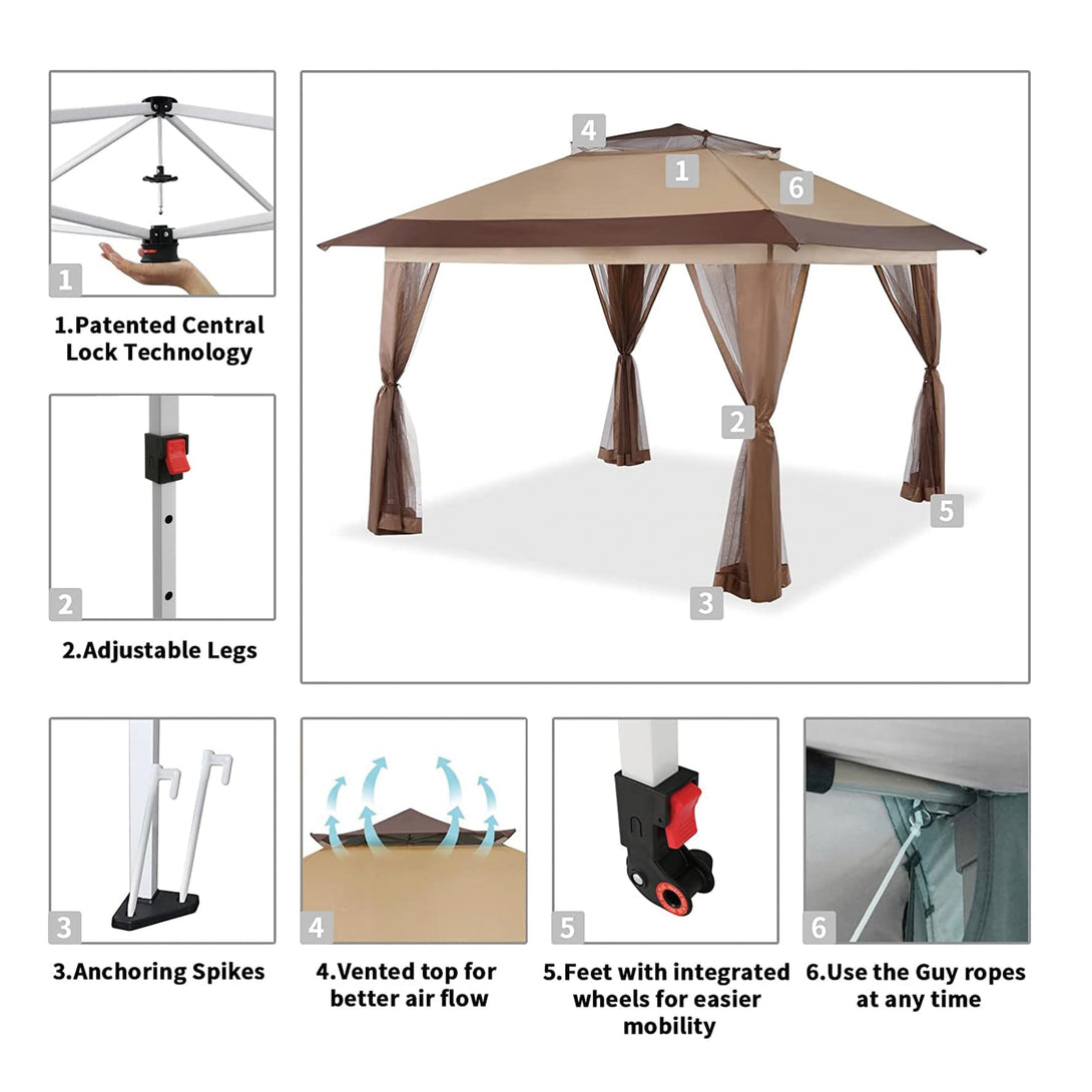 Tente auvent gazebo pop-up 13x13 - Abri extérieur pour patio et jardin