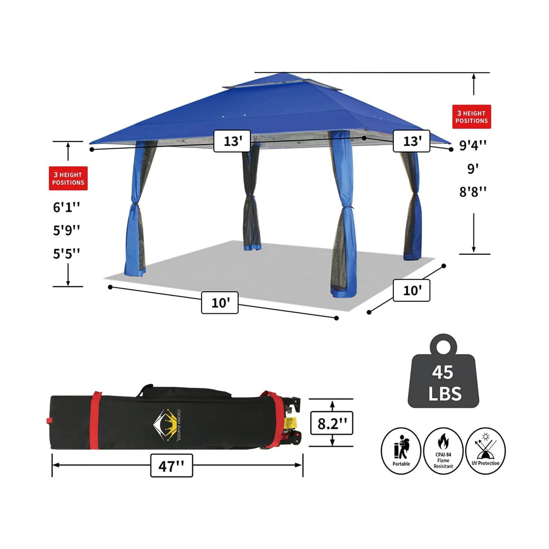 Tente auvent gazebo pop-up 13x13 - Abri extérieur pour patio et jardin