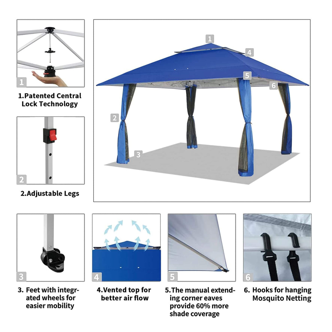 Tente auvent gazebo pop-up 13x13 - Abri extérieur pour patio et jardin