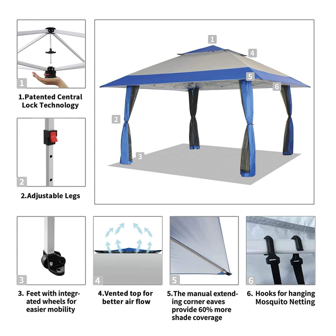 Tente auvent gazebo pop-up 13x13 - Abri extérieur pour patio et jardin