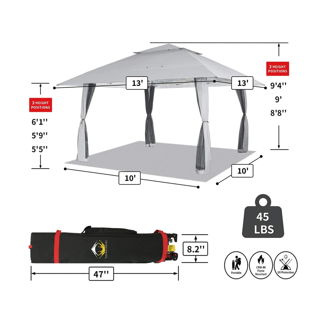 Tente auvent gazebo pop-up 13x13 - Abri extérieur pour patio et jardin