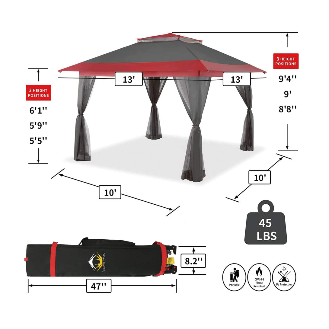 Tente auvent gazebo pop-up 13x13 - Abri extérieur pour patio et jardin