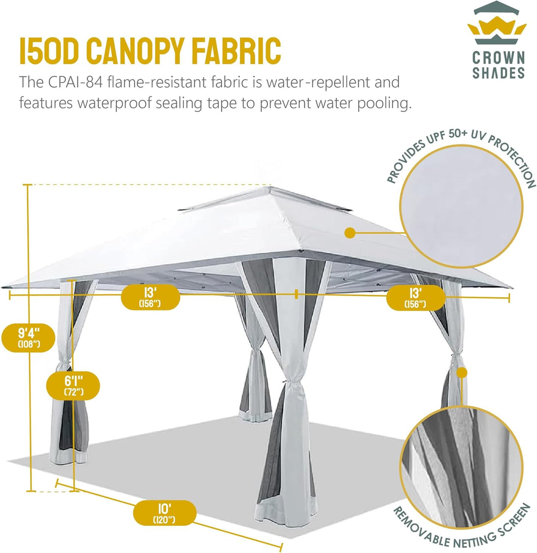 Tente auvent gazebo pop-up 13x13 - Abri extérieur pour patio et jardin