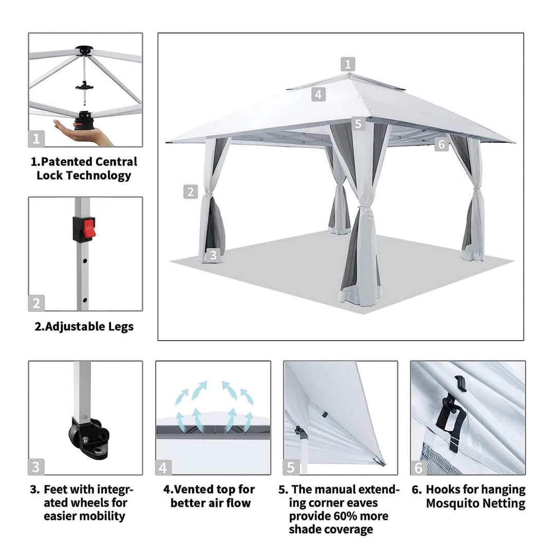 Tente auvent gazebo pop-up 13x13 - Abri extérieur pour patio et jardin