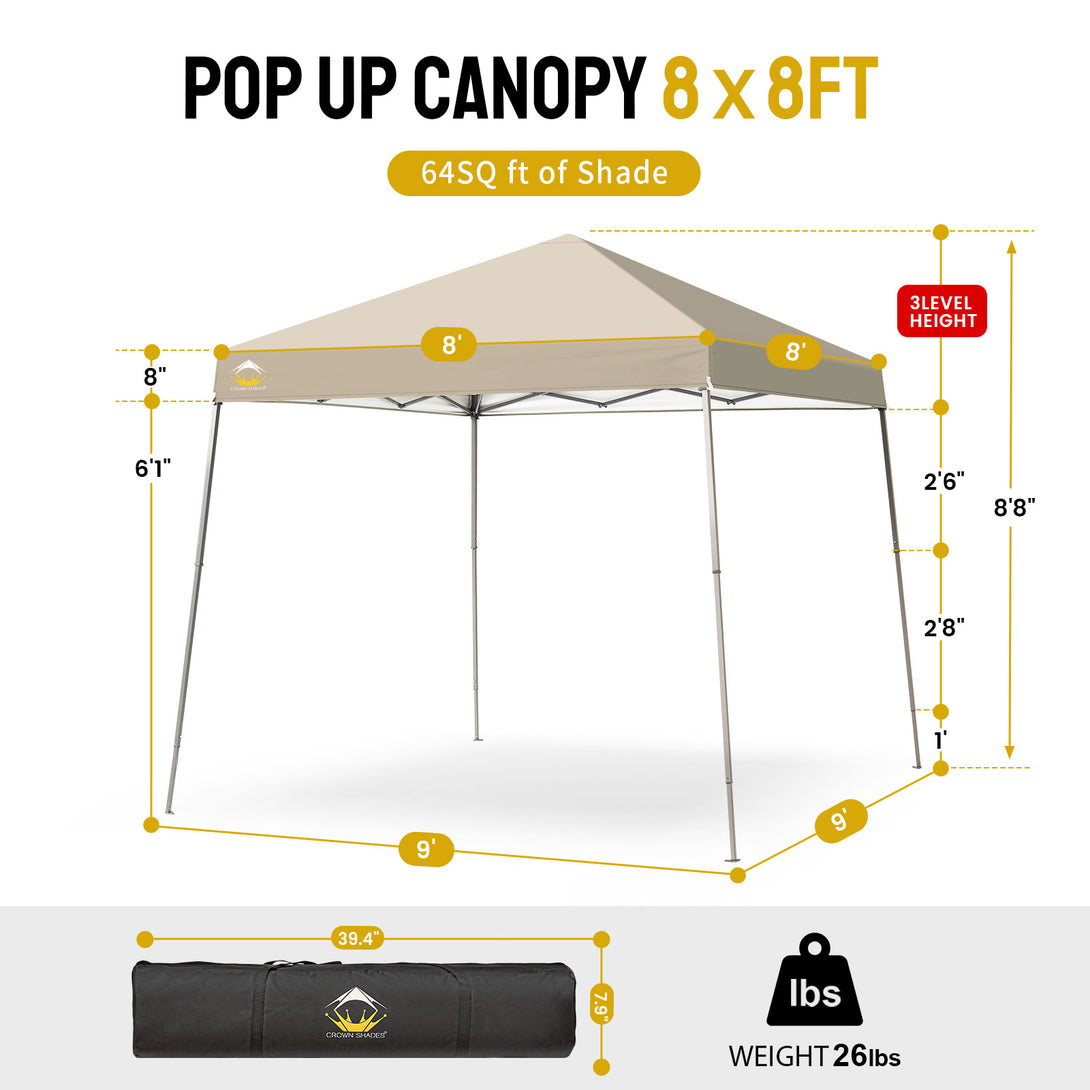 Tente de plage pop-up avec toit incliné et pieds 8x8
