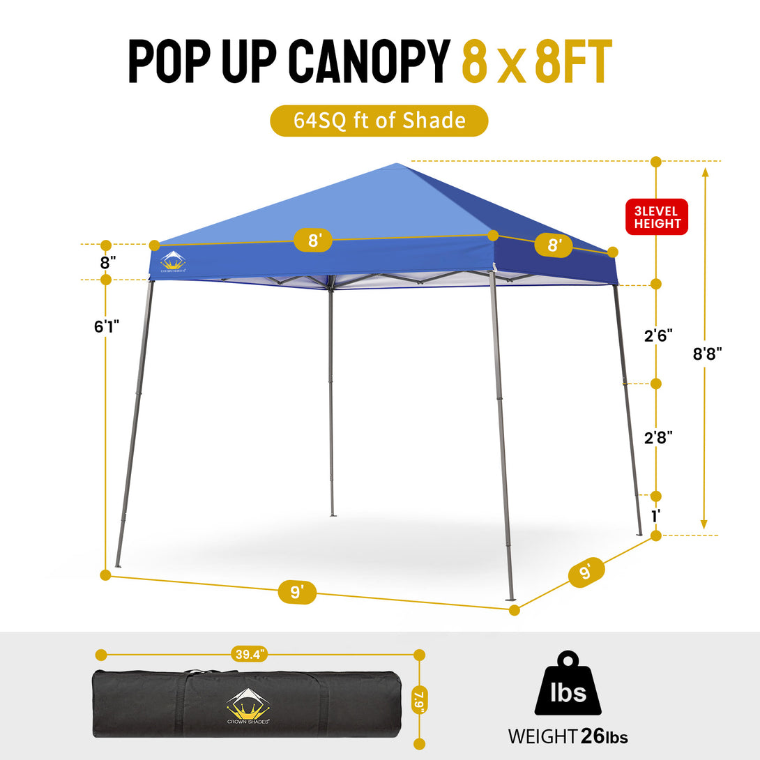 Tente de plage pop-up avec toit incliné et pieds 8x8