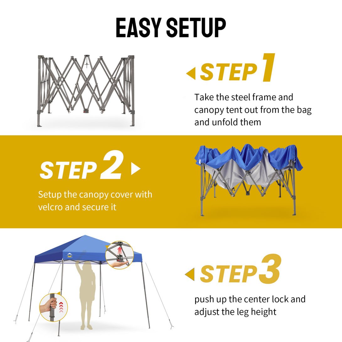 Tente de plage pop-up avec toit incliné et pieds 8x8