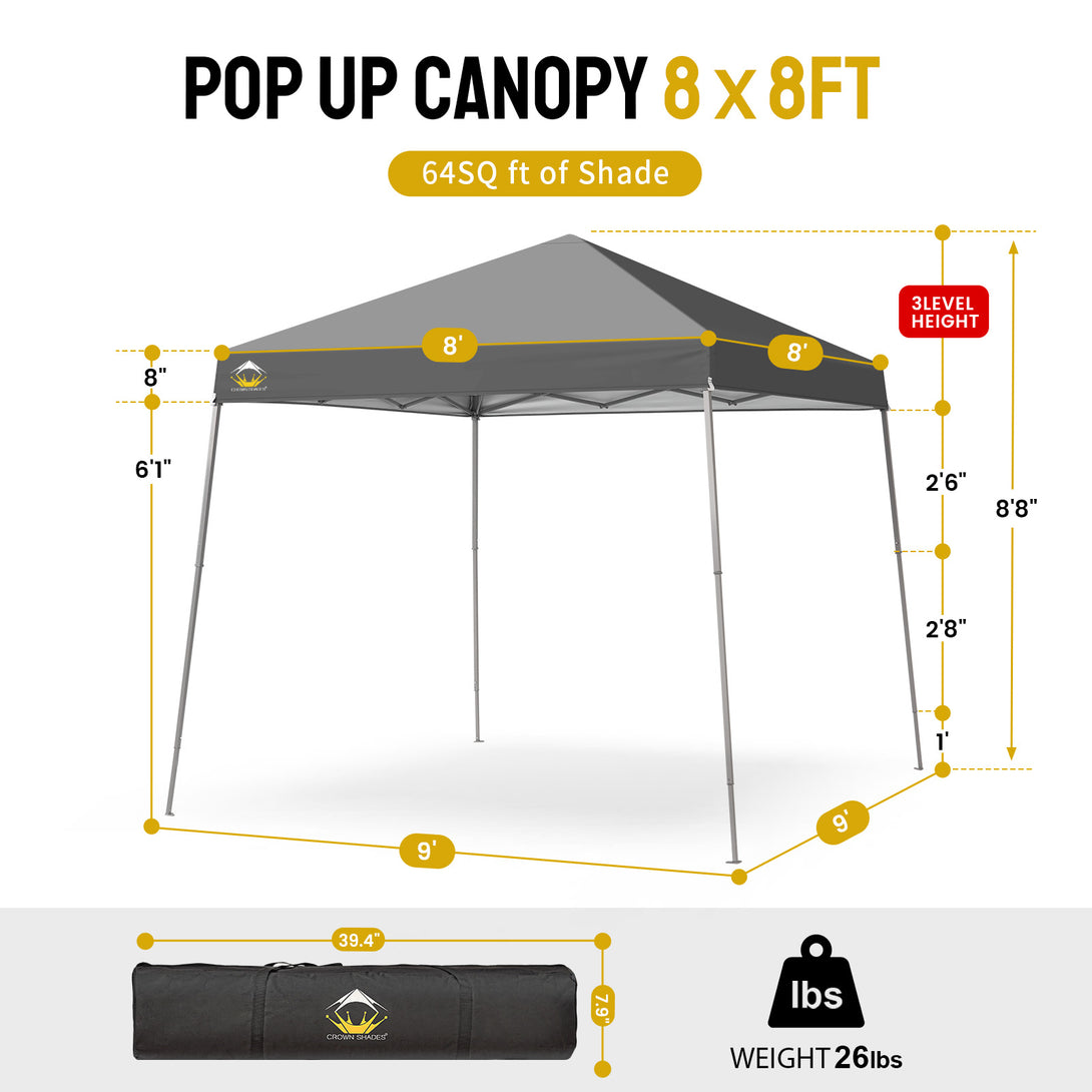 Tente de plage pop-up avec toit incliné et pieds 8x8
