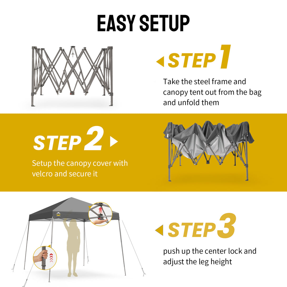 Tente de plage pop-up avec toit incliné et pieds 8x8