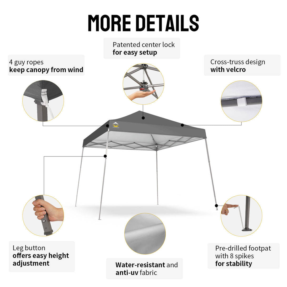 Tente de plage pop-up avec toit incliné et pieds 8x8
