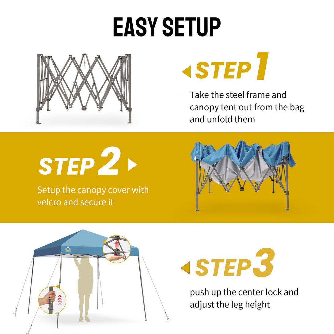 Tente de plage pop-up avec toit incliné et pieds 8x8