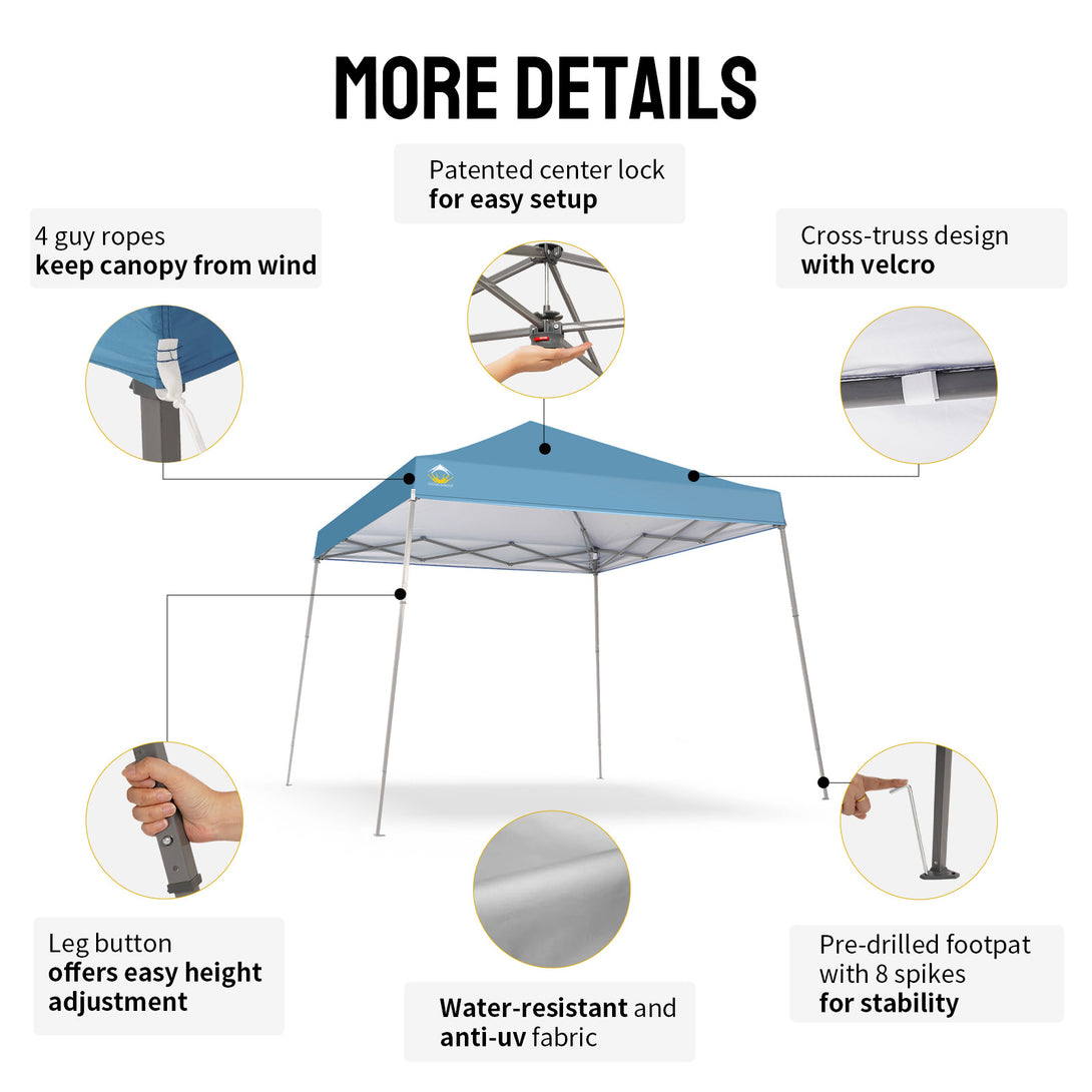 Tente de plage pop-up avec toit incliné et pieds 8x8