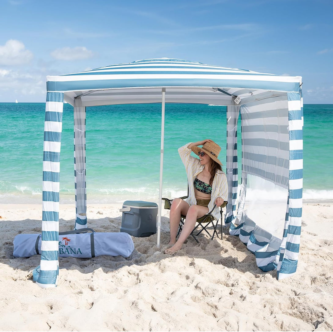 6.5' x 6.5' Beach Cabana & 1 Sidewall - Pop Up Tent, Pockets