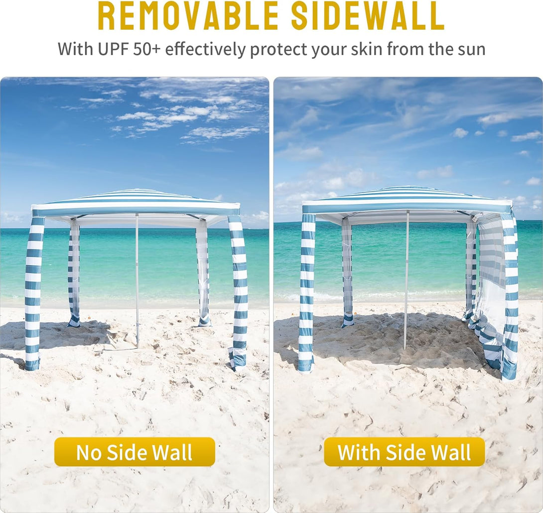 6.5' x 6.5' Beach Cabana & 1 Sidewall - Pop Up Tent, Pockets