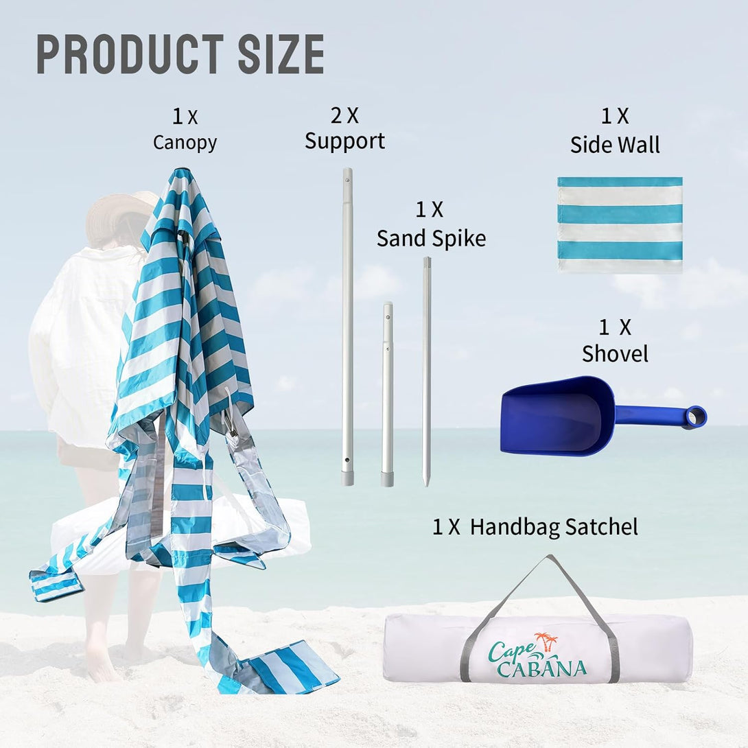 6.5' x 6.5' Beach Cabana & 1 Sidewall - Pop Up Tent, Pockets
