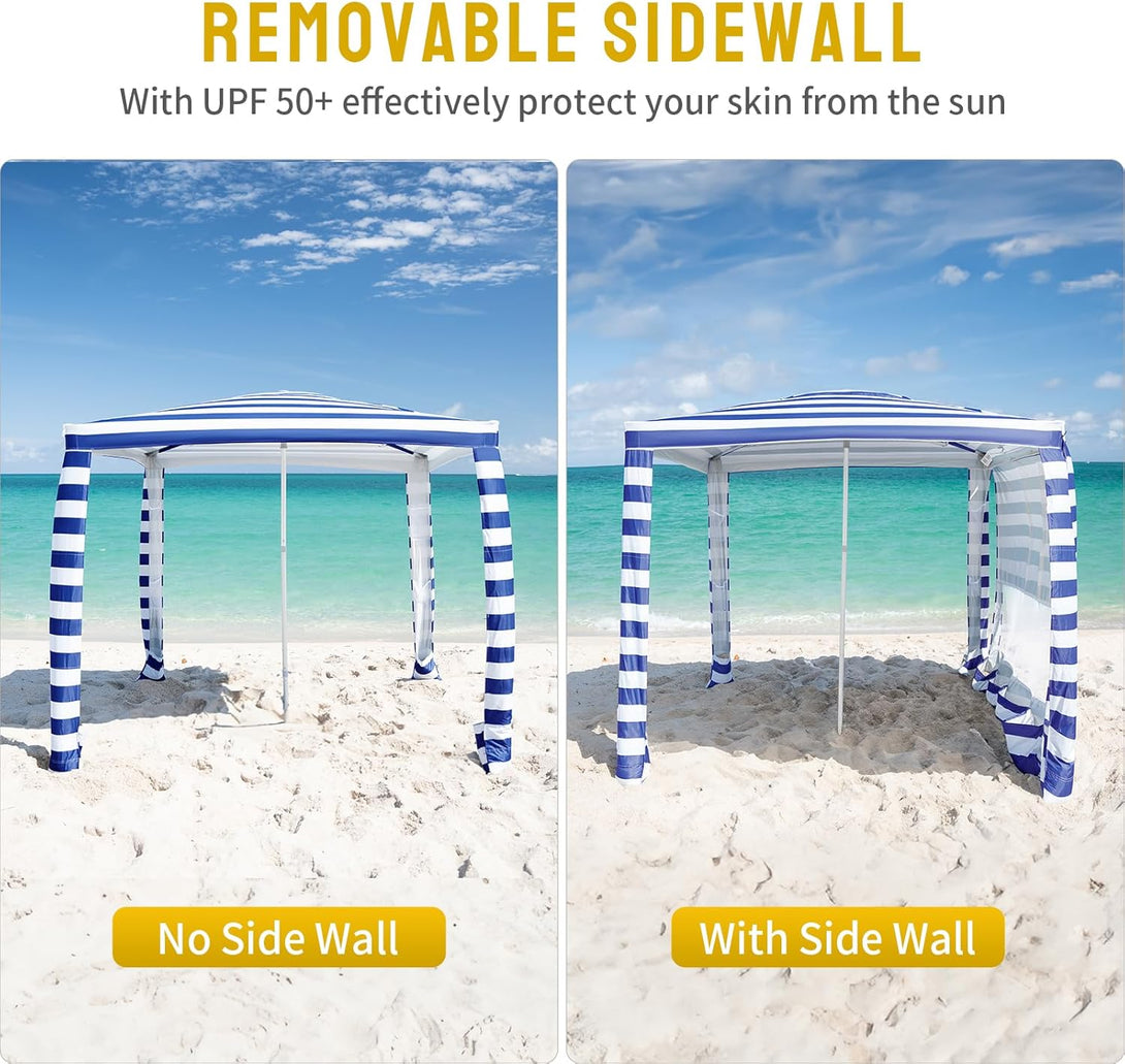 6.5' x 6.5' Beach Cabana & 1 Sidewall - Pop Up Tent, Pockets