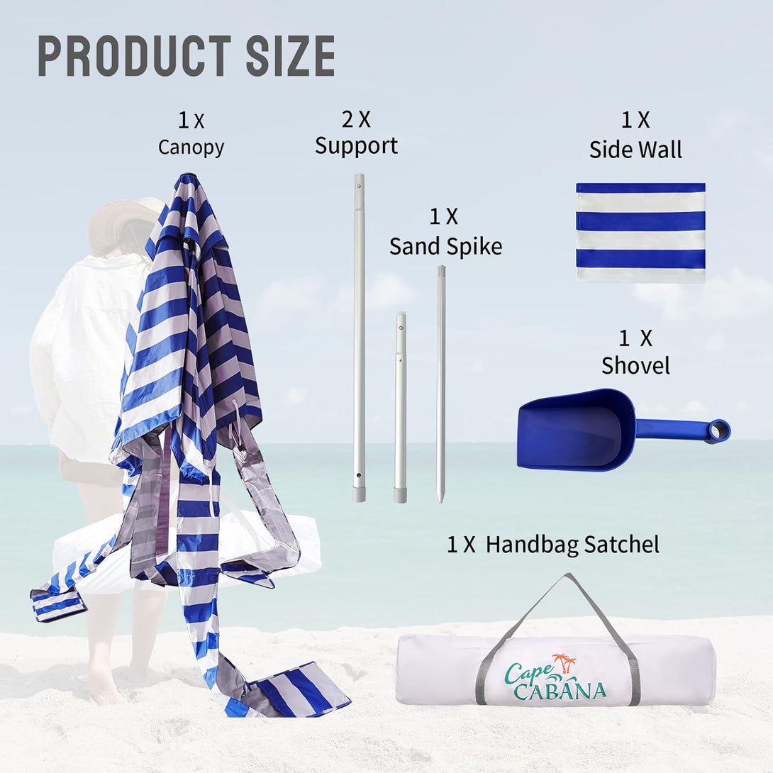 6.5' x 6.5' Beach Cabana & 1 Sidewall - Pop Up Tent, Pockets