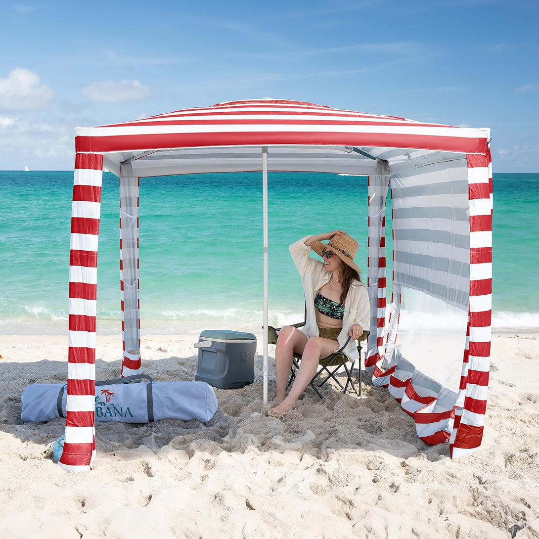 6.5' x 6.5' Beach Cabana & 1 Sidewall - Pop Up Tent, Pockets