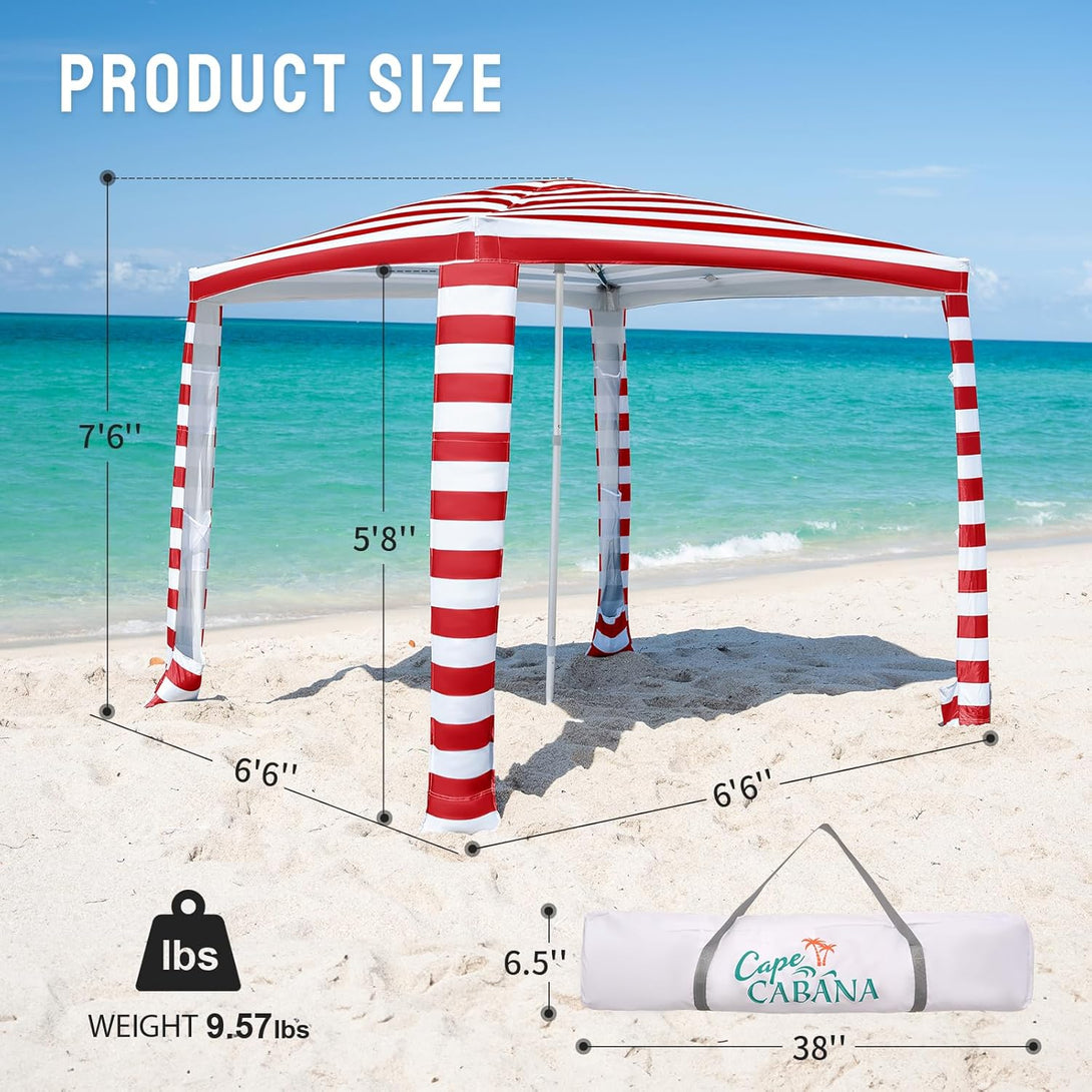 6.5' x 6.5' Beach Cabana & 1 Sidewall - Pop Up Tent, Pockets
