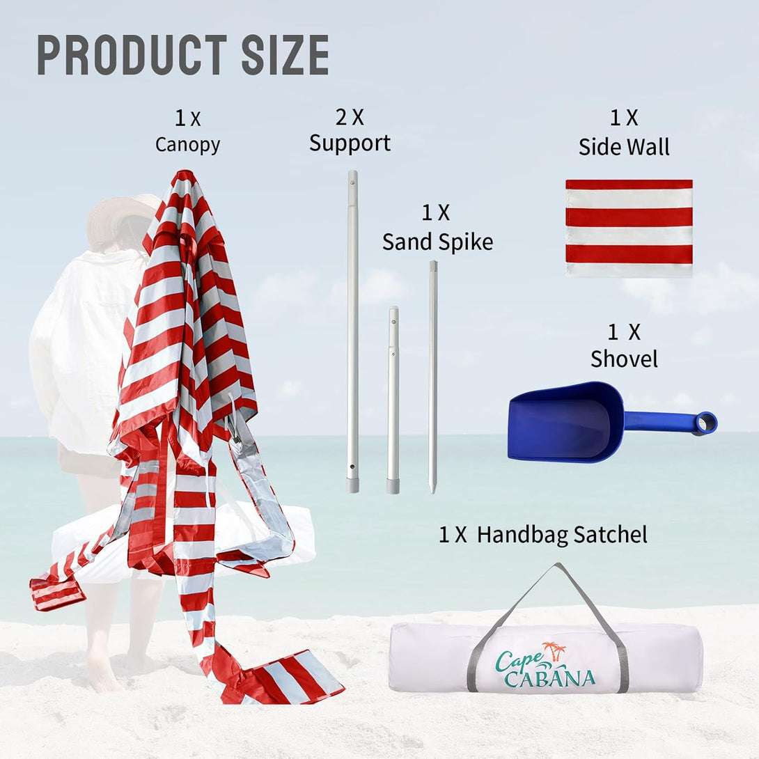 6.5' x 6.5' Beach Cabana & 1 Sidewall - Pop Up Tent, Pockets