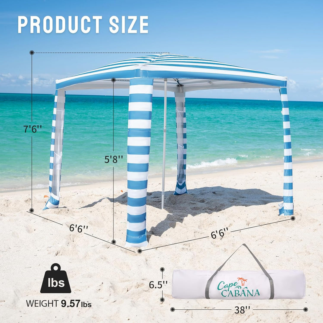 6.5' x 6.5' Beach Cabana & 1 Sidewall - Pop Up Tent, Pockets