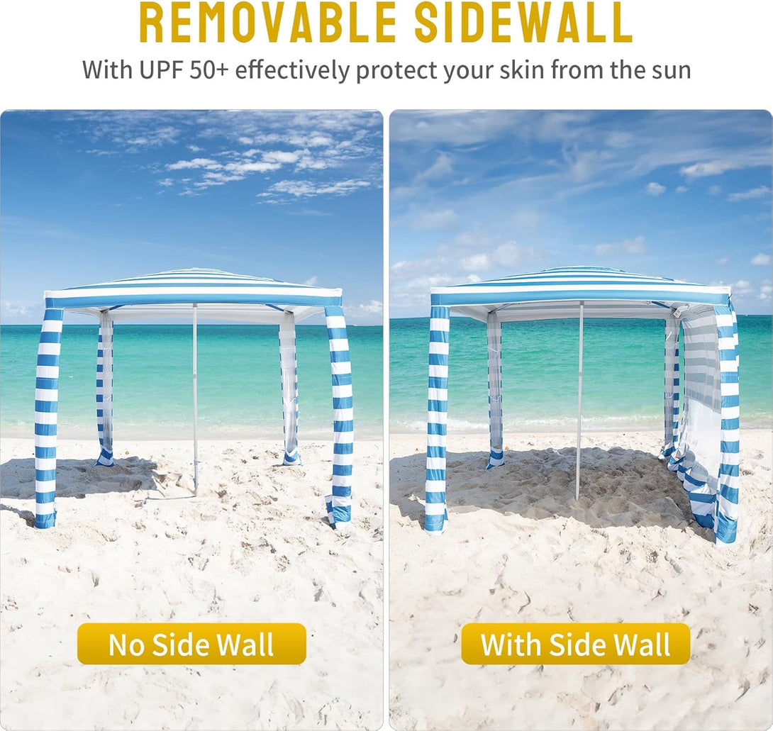 6.5' x 6.5' Beach Cabana & 1 Sidewall - Pop Up Tent, Pockets