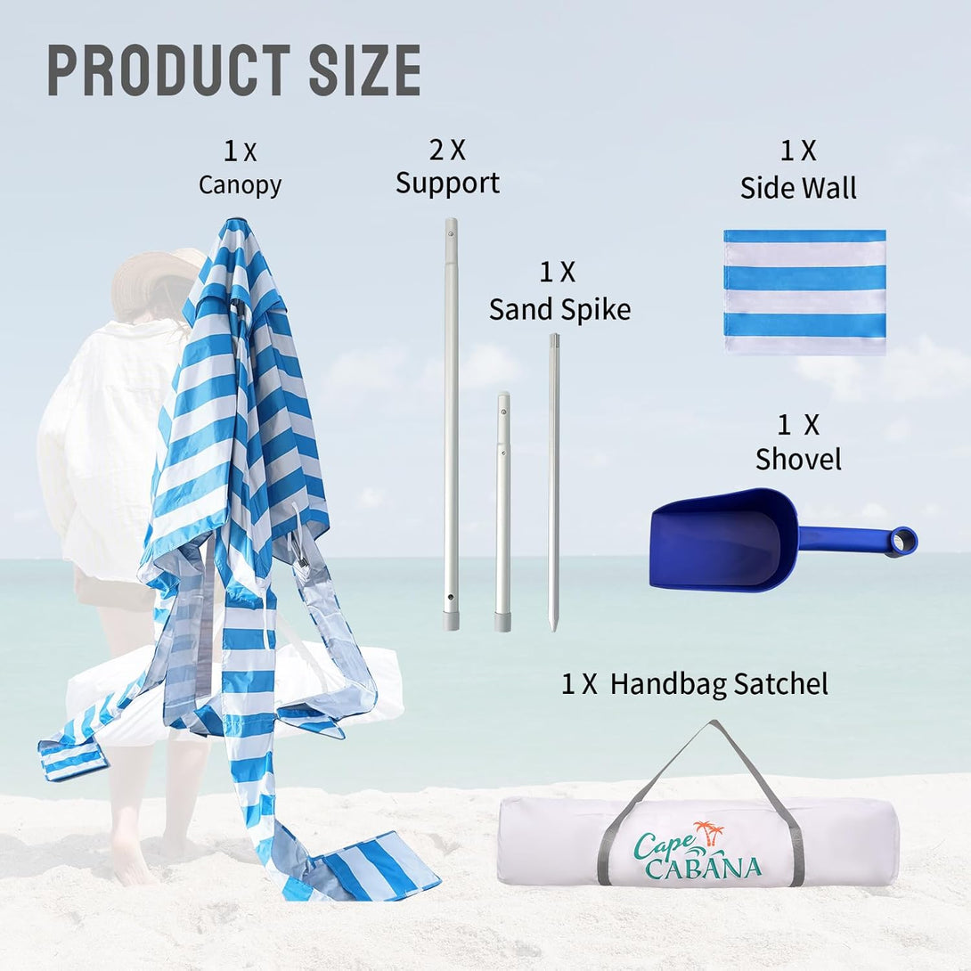 6.5' x 6.5' Beach Cabana & 1 Sidewall - Pop Up Tent, Pockets