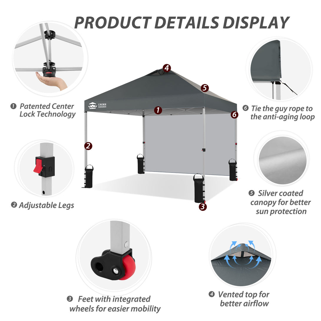 Tente pliante CenterLOK® 10x10 avec 1 paroi latérale