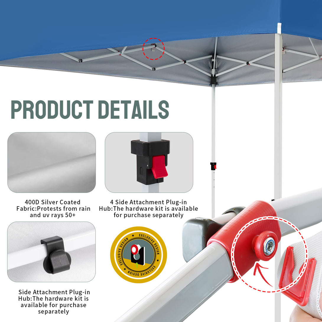 Auvent Commercial Centerlok 8x8 ou 10x10 - Roue Sto 'N Go 4", Revêtement Argenté, 400D - M64, MP100