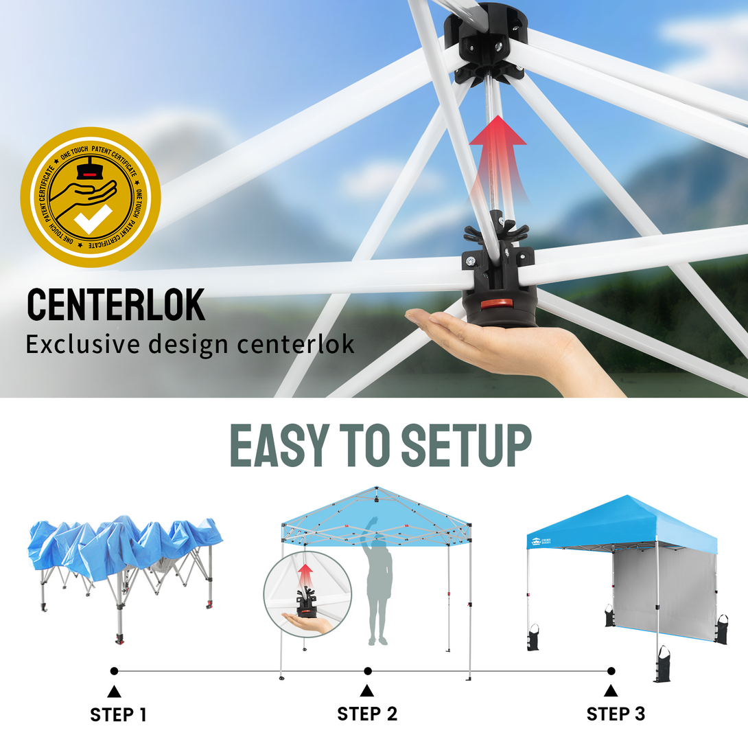 Tente pliante 8x8 avec 1 paroi latérale - Montage One Push CenterLOK™