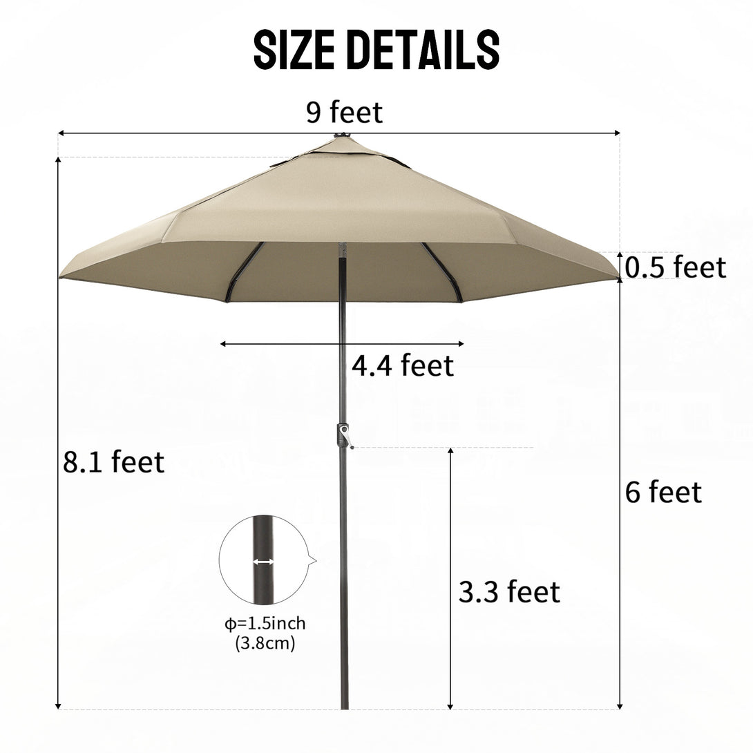9 Ft Auto-Tilt Patio Umbrella - Patented 45° Edge Connection with Olefin Fabric