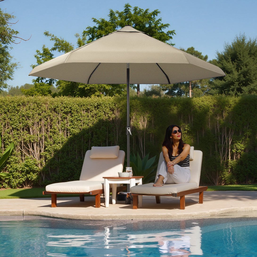 9 Ft Auto-Tilt Patio Umbrella - Patented 45° Edge Connection with Olefin Fabric