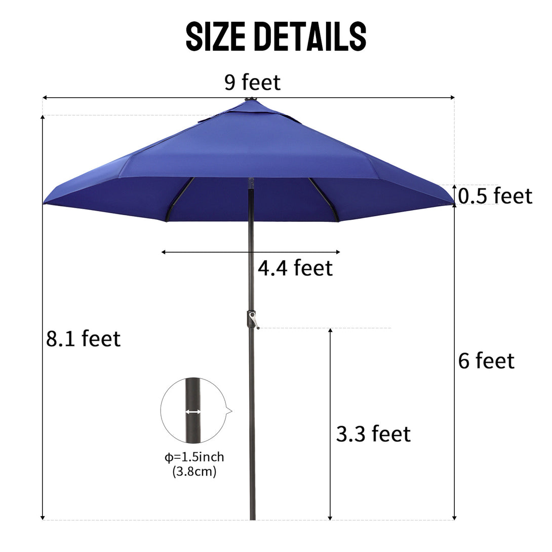 9 Ft Auto-Tilt Patio Umbrella - Patented 45° Edge Connection with Olefin Fabric