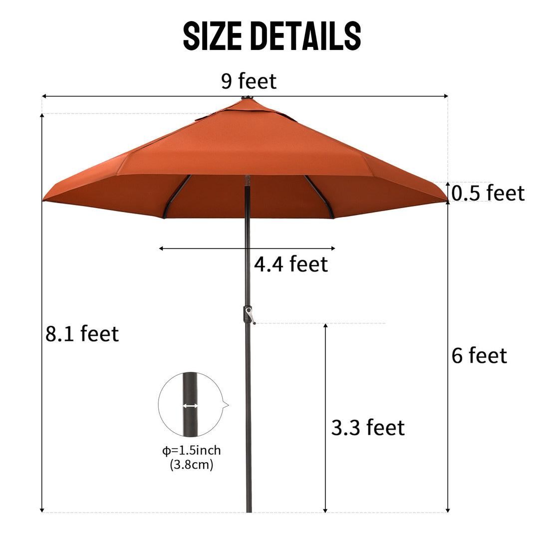 9 Ft Auto-Tilt Patio Umbrella - Patented 45° Edge Connection with Olefin Fabric