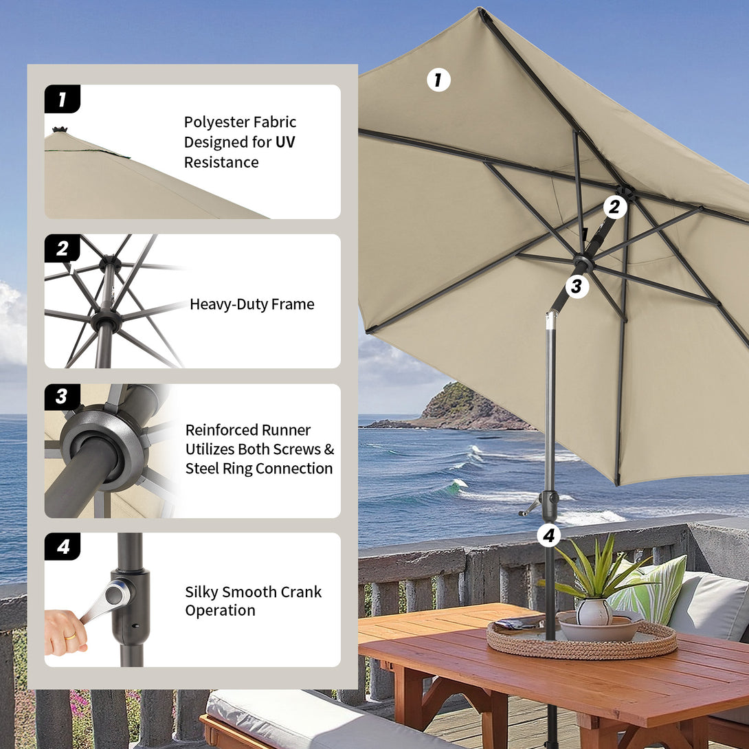 9 Ft Windproof Patio Umbrella – 30° Push Button Tilt with Durable Polyester