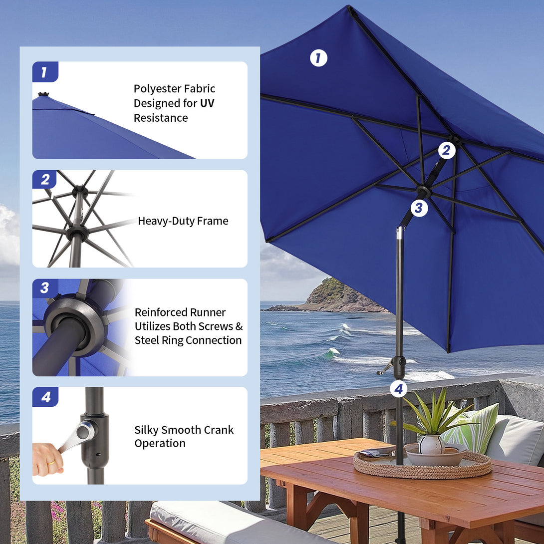 9 Ft Windproof Patio Umbrella – 30° Push Button Tilt with Durable Polyester