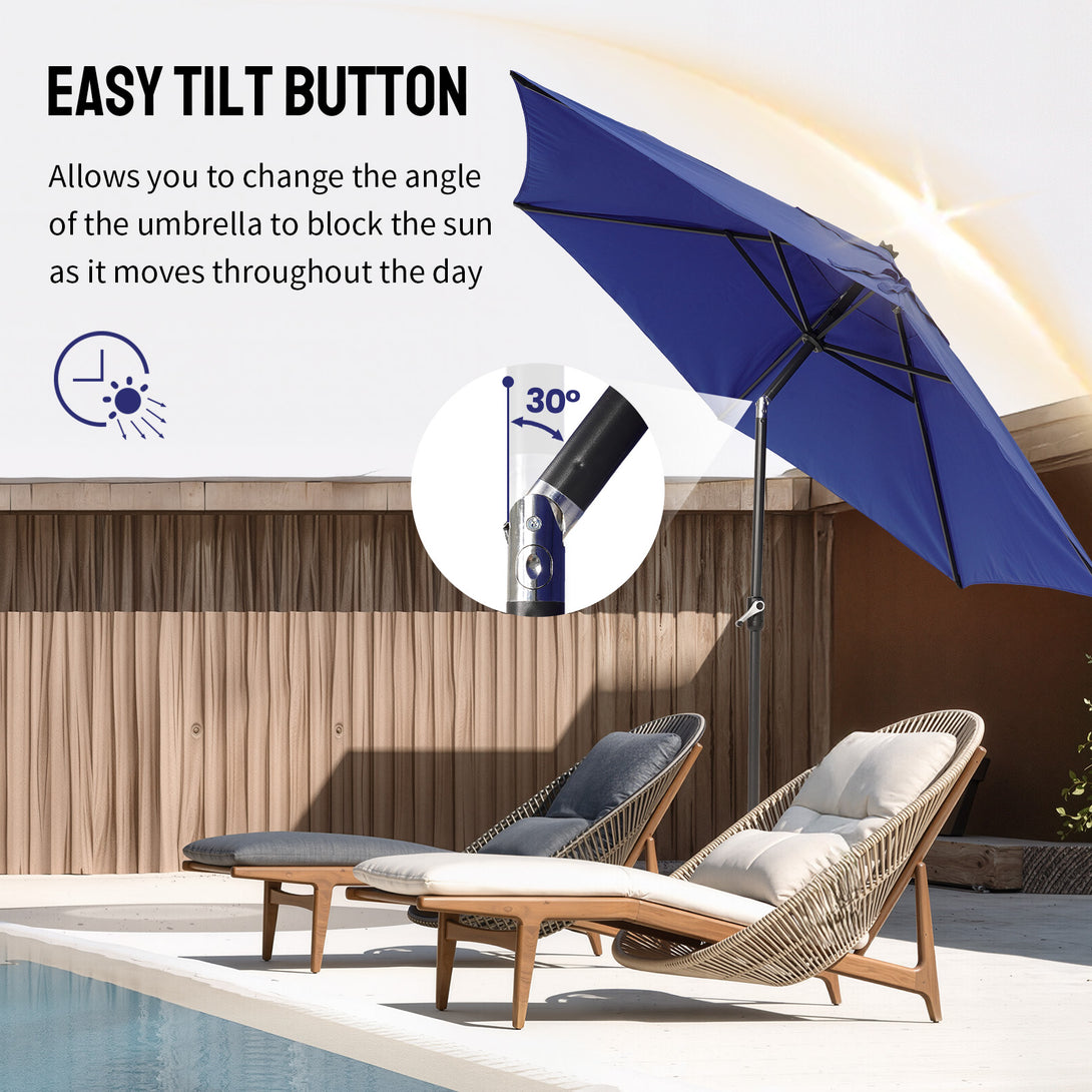 9 Ft Windproof Patio Umbrella – 30° Push Button Tilt with Durable Polyester
