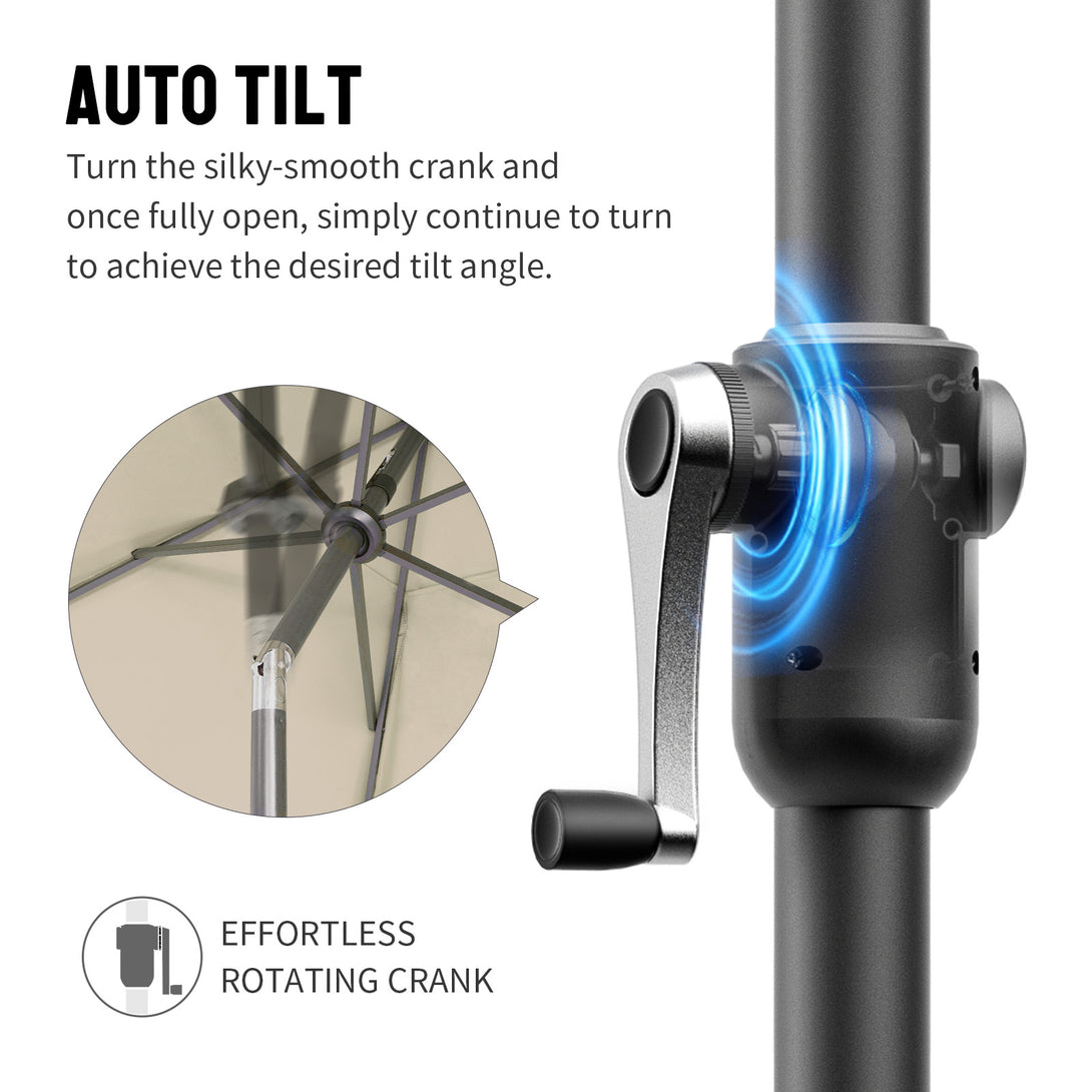 GEMINI Original Twin-Arm Umbrella – 90° Pivoting Hinge Valance, Auto Tilt, Slide-In Attachment Olefin Fabric