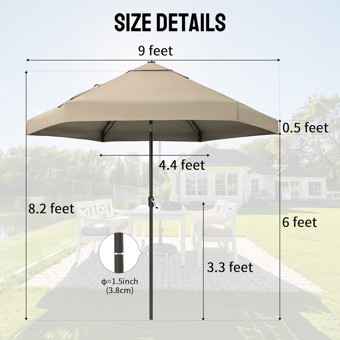 GEMINI Original Twin-Arm Umbrella – 90° Pivoting Hinge Valance, Auto Tilt, Slide-In Attachment Olefin Fabric