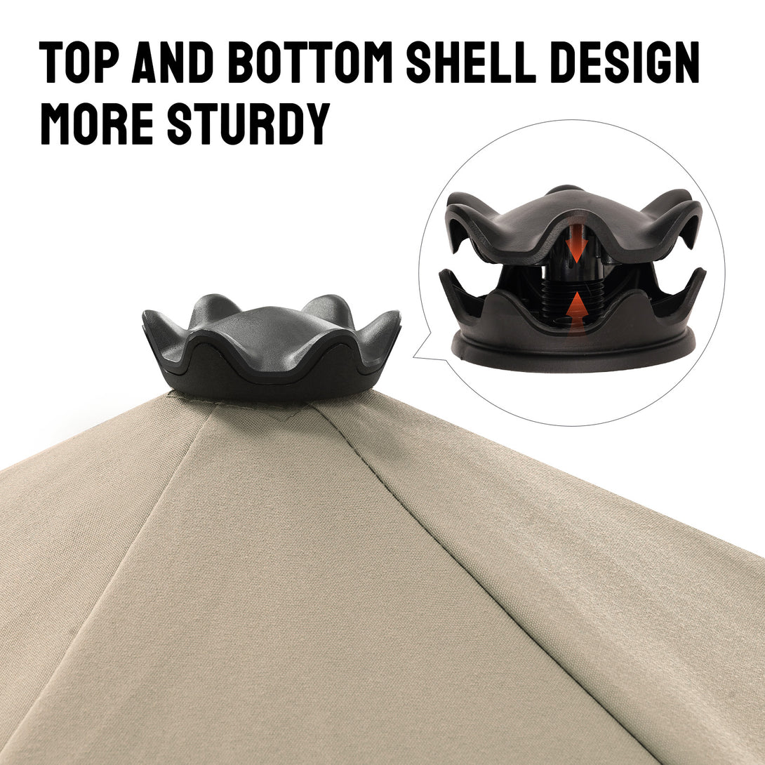 GEMINI Original Twin-Arm Umbrella – 90° Pivoting Hinge Valance, Auto Tilt, Slide-In Attachment Olefin Fabric