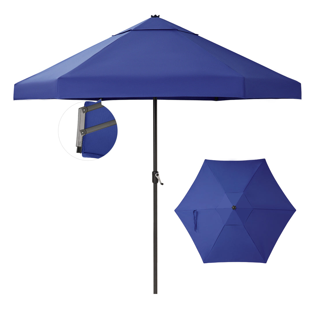GEMINI Original Twin-Arm Umbrella – 90° Pivoting Hinge Valance, Auto Tilt, Slide-In Attachment Olefin Fabric