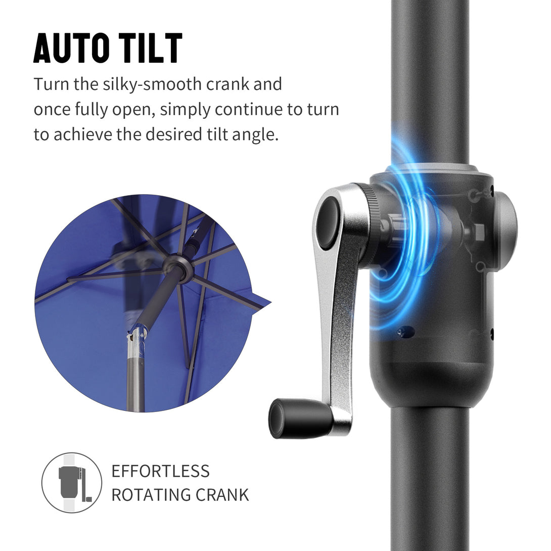 GEMINI Original Twin-Arm Umbrella – 90° Pivoting Hinge Valance, Auto Tilt, Slide-In Attachment Olefin Fabric