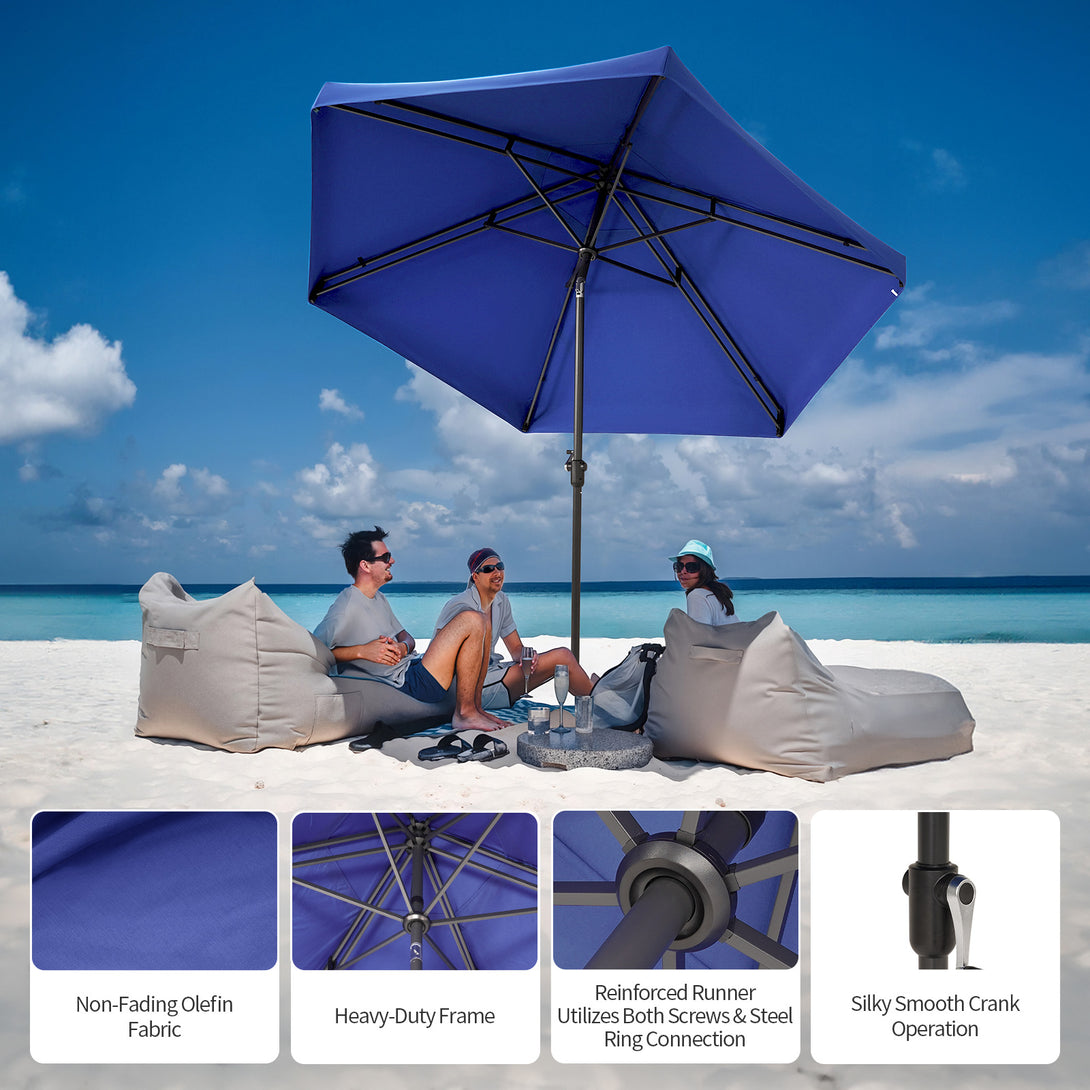 GEMINI Original Twin-Arm Umbrella – 90° Pivoting Hinge Valance, Auto Tilt, Slide-In Attachment Olefin Fabric