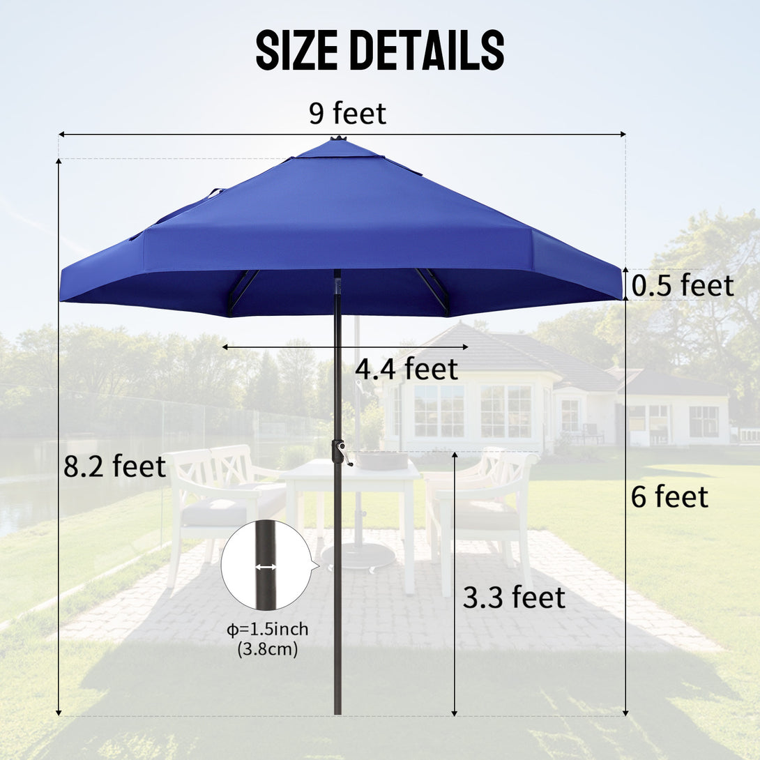 GEMINI Original Twin-Arm Umbrella – 90° Pivoting Hinge Valance, Auto Tilt, Slide-In Attachment Olefin Fabric