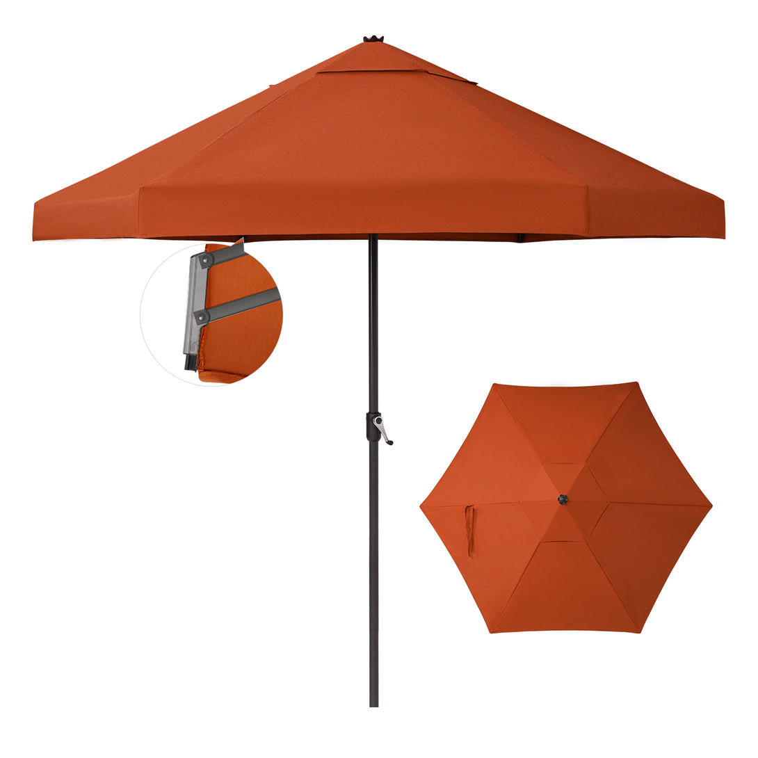 GEMINI Original Twin-Arm Umbrella – 90° Pivoting Hinge Valance, Auto Tilt, Slide-In Attachment Olefin Fabric
