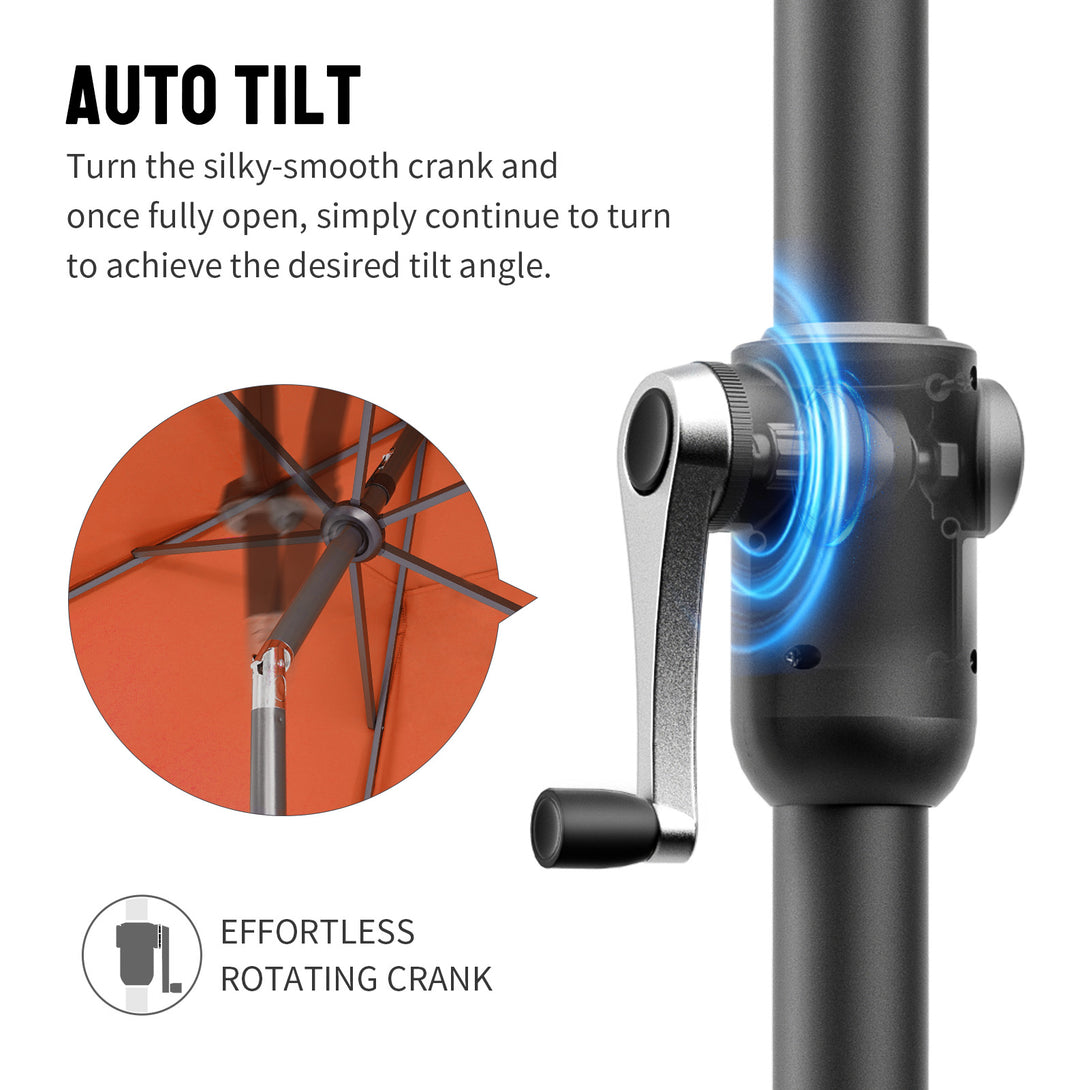 GEMINI Original Twin-Arm Umbrella – 90° Pivoting Hinge Valance, Auto Tilt, Slide-In Attachment Olefin Fabric