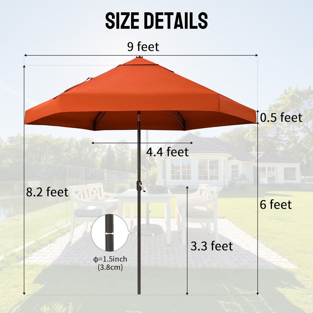 GEMINI Original Twin-Arm Umbrella – 90° Pivoting Hinge Valance, Auto Tilt, Slide-In Attachment Olefin Fabric